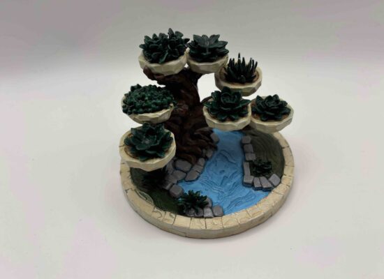 Diorama einer Landschaft mit Baum, Blumen, Gewaesser, handbmalt, FDM