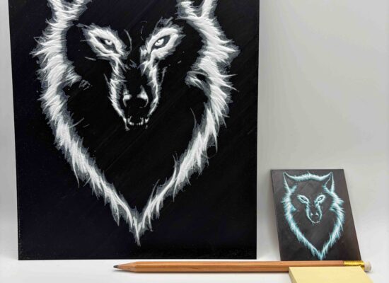 2D Wandbild von einem Wolf, PLA und PETG