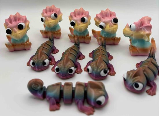 Fidgets, Dinosaurier und Chamäleons, mehrfarbiges FDM, Rainbow-FDM